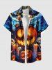 Chemise grande taille pour homme, motif citrouille, lanterne, chauve-souris, crânes, bougies, boutons et poches - Bleu 5XL