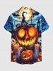 Chemise grande taille pour homme, motif citrouille, lanterne, chauve-souris, crânes, bougies, boutons et poches - Bleu 5XL