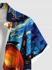 Chemise grande taille pour homme, motif citrouille, lanterne, chauve-souris, crânes, bougies, boutons et poches - Bleu 4XL