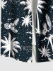 Chemise hawaïenne grande taille à imprimé cocotier, fleurs d'hibiscus et feuilles, boutons et poches pour homme - Noir 3XL