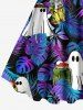 Robe débardeur hawaïenne grande taille à imprimé feuilles tropicales et fantômes pour Halloween - Pourpre  5X