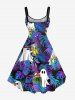 Robe débardeur hawaïenne grande taille à imprimé feuilles tropicales et fantômes pour Halloween - Pourpre  5X
