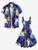 Robe débardeur hawaïenne grande taille à imprimé feuilles tropicales et fantômes pour Halloween - Pourpre  5X