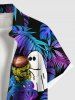 Plus Size Halloween Ghost Tropical Leaf Bottles Print Buttons Pocket Hawaii Shirt For Men -  