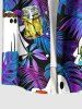 Plus Size Halloween Ghost Tropical Leaf Bottles Print Buttons Pocket Hawaii Shirt For Men -  