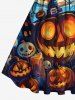 Plus Size Halloween Pumpkin Lantern Bat Skulls Candles Print 1950s Vintage Dress -  