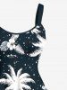 Plus Size Coconut Tree Hibiscus Flowers Leaf Print Hawaii Tank Dress -  