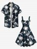 Plus Size Coconut Tree Hibiscus Flowers Leaf Print Hawaii Tank Dress -  