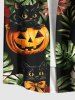Chemise hawaïenne grande taille pour homme, motif citrouille, crâne, chat, feuilles tropicales, fleurs, boutons, poches - Noir 2XL