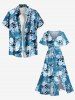 Plus Size Watercolor Tropical Flowers Leaf Print Split Hawaii Midi Dress -  