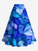 Jupe hawaïenne fendue à imprimé feuilles ombré grande taille - Bleu 1X
