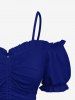 Plus Size Cinched Ruched Ruffles Cold Shoulder Cami Top -  