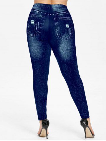 Chiffon Textured Ruched O-Ring Cross Belted Blouse and High Waisted 3D Print Leggings Plus Size Outfit