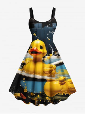 Plus Size Cute Duck Bathtub Print Hawaii A Line Tank Dress - YELLOW - 6X