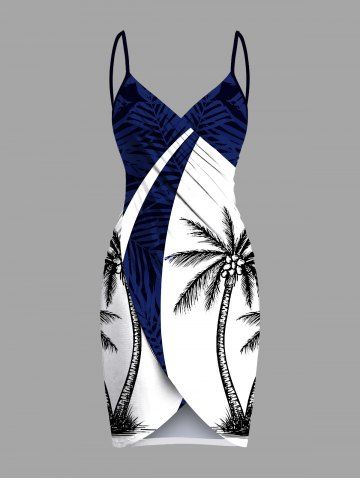 Plus Size Coconut Tree Colorblock Print Convertible Hawaii Beach Cover - WHITE - 6X