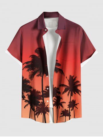 Plus Size Coconut Tree Dip Dye Ombre Print Hawaii Button Pocket Shirt For Men - ORANGE - 6XL