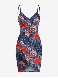 Plus Size Tropical Leaf Hibiscus Flower Print Hawaii Convertible Beach Cover Up -  