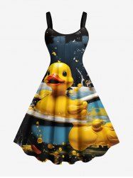 Plus Size Cute Duck Bathtub Print Hawaii A Line Tank Dress -  