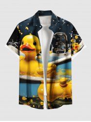 Chemise hawaïenne grande taille à imprimé canard mignon et poche boutonnée pour homme - Noir L