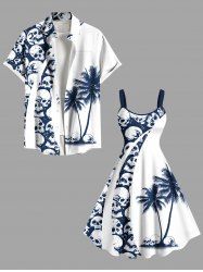 Halloween Skulls Coconut Tree Print Plus Size Matching Outfit For Couples -  