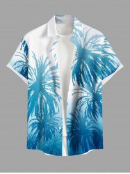 Plus Size Coconut Tree Ombre Colorblock Print Buttons Pocket Hawaii Shirt For Men -  