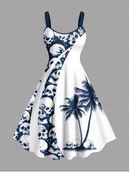 Plus Size Halloween Skulls Coconut Tree Print Tank Dress -  