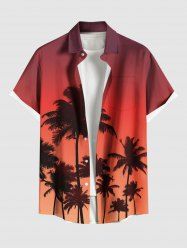 Chemise hawaïenne grande taille à imprimé ombré et cocotiers, avec poches et boutons, pour homme - Orange 4XL