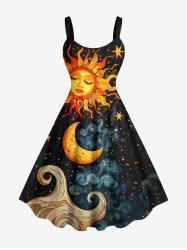 Plus Size Sun Moon Star Cloud Galaxy Print A Line Tank Dress -  