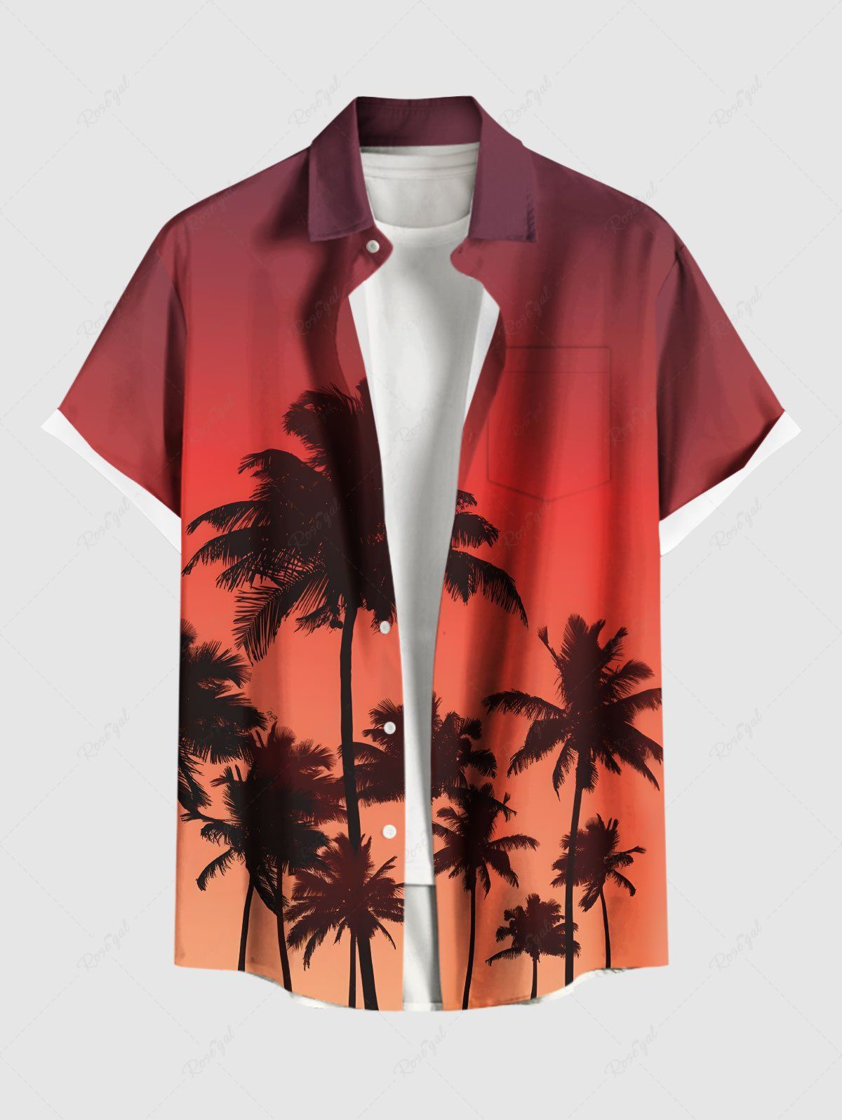 Chemise hawaïenne grande taille à imprimé ombré et cocotiers, avec poches et boutons, pour homme Orange 2XL