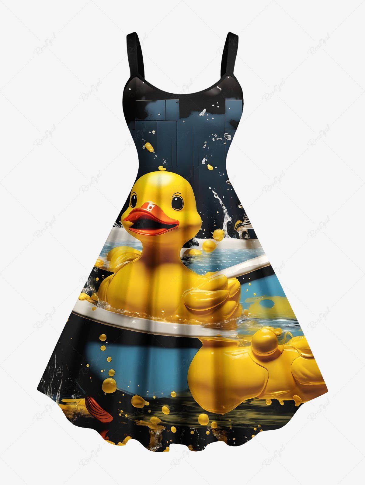 Chic Plus Size Cute Duck Bathtub Print Hawaii A Line Tank Dress  