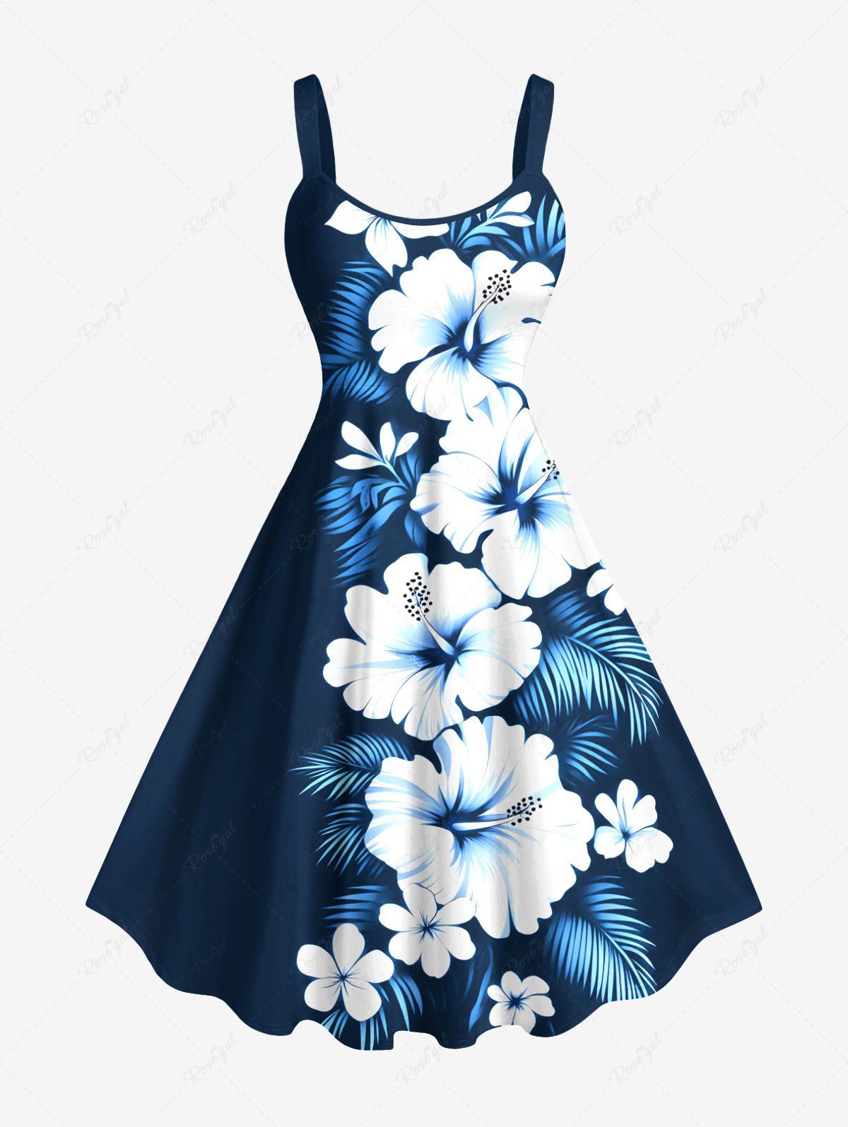 Store Plus Size Hibiscus Flowers Tropical Leaf Print Hawaii Tank Dress  