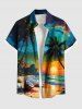 Tenue de plage hawaïenne assortie grande taille à imprimé cocotier et paysage marin pour couples - Bleu profond 