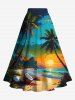 Tenue de plage hawaïenne assortie grande taille à imprimé cocotier et paysage marin pour couples - Bleu profond 