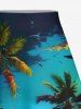 Ensemble assorti grande taille avec haut uni cintré et jupe trapèze fendue à imprimé paysage marin hawaïen, imprimé cocotiers et plage - Bleu profond 