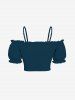 Ensemble assorti grande taille avec haut uni cintré et jupe trapèze fendue à imprimé paysage marin hawaïen, imprimé cocotiers et plage - Bleu profond 