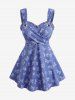 Bowknot Print Crisscross Panel Tank Top and Spider Web Flocking Lettuce Flare Pants Plus Size Outfit -  