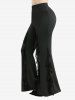 Bowknot Print Crisscross Panel Tank Top and Spider Web Flocking Lettuce Flare Pants Plus Size Outfit -  