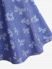 Bowknot Print Crisscross Panel Tank Top and Spider Web Flocking Lettuce Flare Pants Plus Size Outfit -  