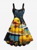 Tenue de plage hawaïenne assortie grande taille à imprimé canard pour couple - Jaune 