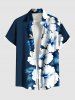 Tenue de plage hawaïenne assortie grande taille à imprimé feuilles tropicales et fleurs d'hibiscus pour couples - Bleu de Minuit 