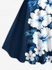 Tenue de plage hawaïenne assortie grande taille à imprimé feuilles tropicales et fleurs d'hibiscus pour couples - Bleu de Minuit 