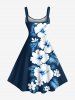 Tenue de plage hawaïenne assortie grande taille à imprimé feuilles tropicales et fleurs d'hibiscus pour couples - Bleu de Minuit 