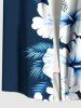 Tenue de plage hawaïenne assortie grande taille à imprimé feuilles tropicales et fleurs d'hibiscus pour couples - Bleu de Minuit 