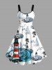 Coconut Tree Sharks Boat Sea Waves Lighthouse Cruise Print Plus Size Matching Hawaii Beach Outfit For Couples -  
