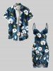 Tenue de plage hawaïenne assortie grande taille à imprimé ombré de fleurs et de feuilles d'hibiscus pour couples - Bleu 
