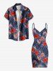 Tropical Leaf Hibiscus Flower Print Plus Size Matching Hawaii Beach Outfit For Couples -  