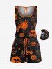 Matching Halloween Shirt and Romper Plus Size Outfit Skull Pumpkin Tombstone Print For Couples -  