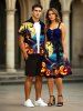Halloween Pumpkin Lantern Bat Castle Moon Print Plus Size Matching Outfit For Couples -  