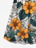 Robe caraco trapèze à imprimé floral, feuilles et branches, grande taille, style hawaïen - Vert XXS