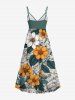 Plus Size Flower Leaf Branch Print Hawaii Surplice A Line Cami Dress -  